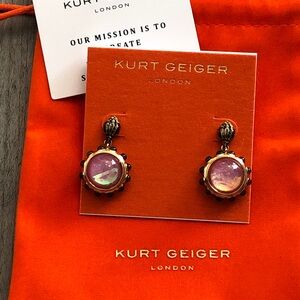 Kurt Geiger Regency Drop Earrings Pink Opalescent Stone & Green Cabochons NWT